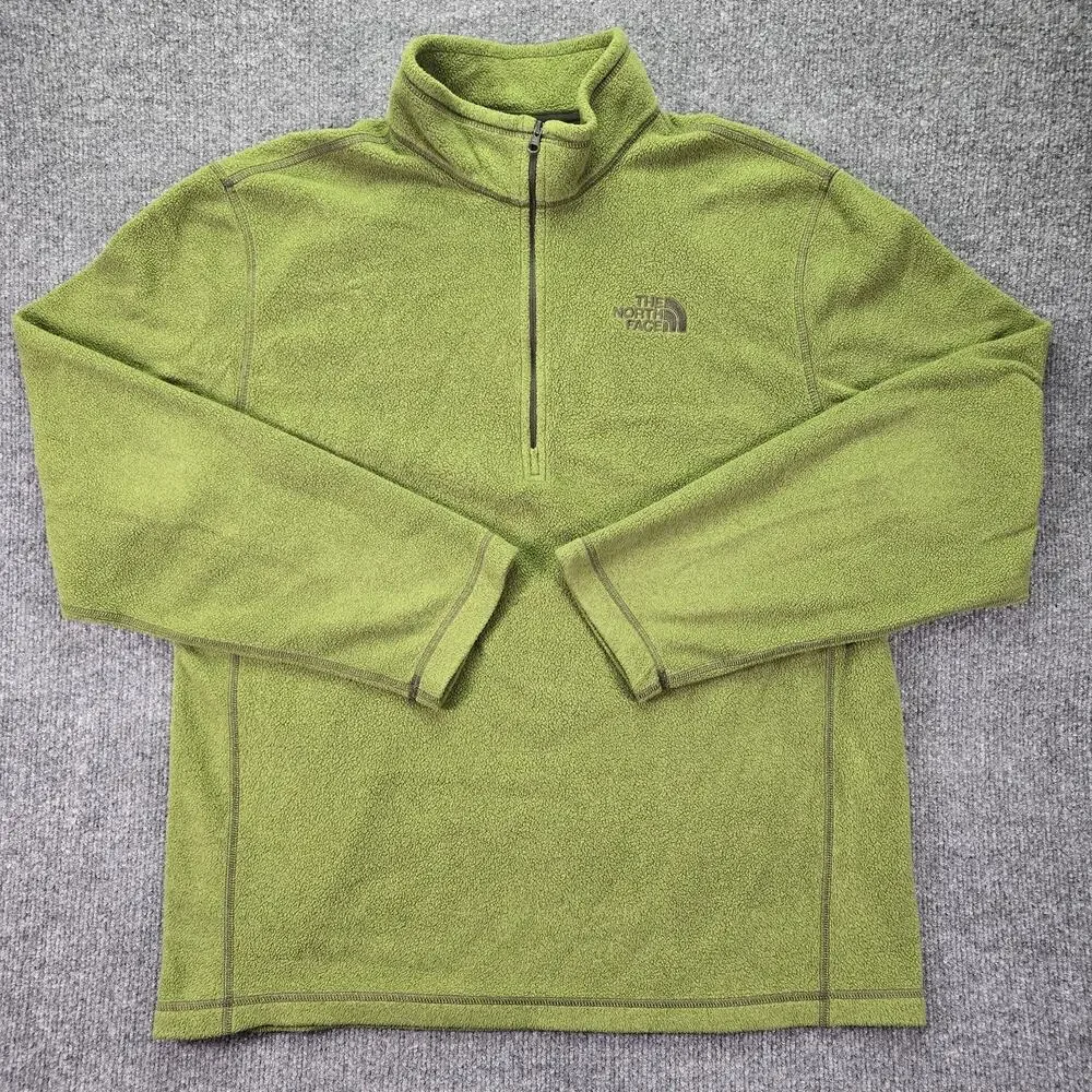 The North Face Cap Rock 1/4 Zip Pullover Men Large Green Textured Fleece Sweater